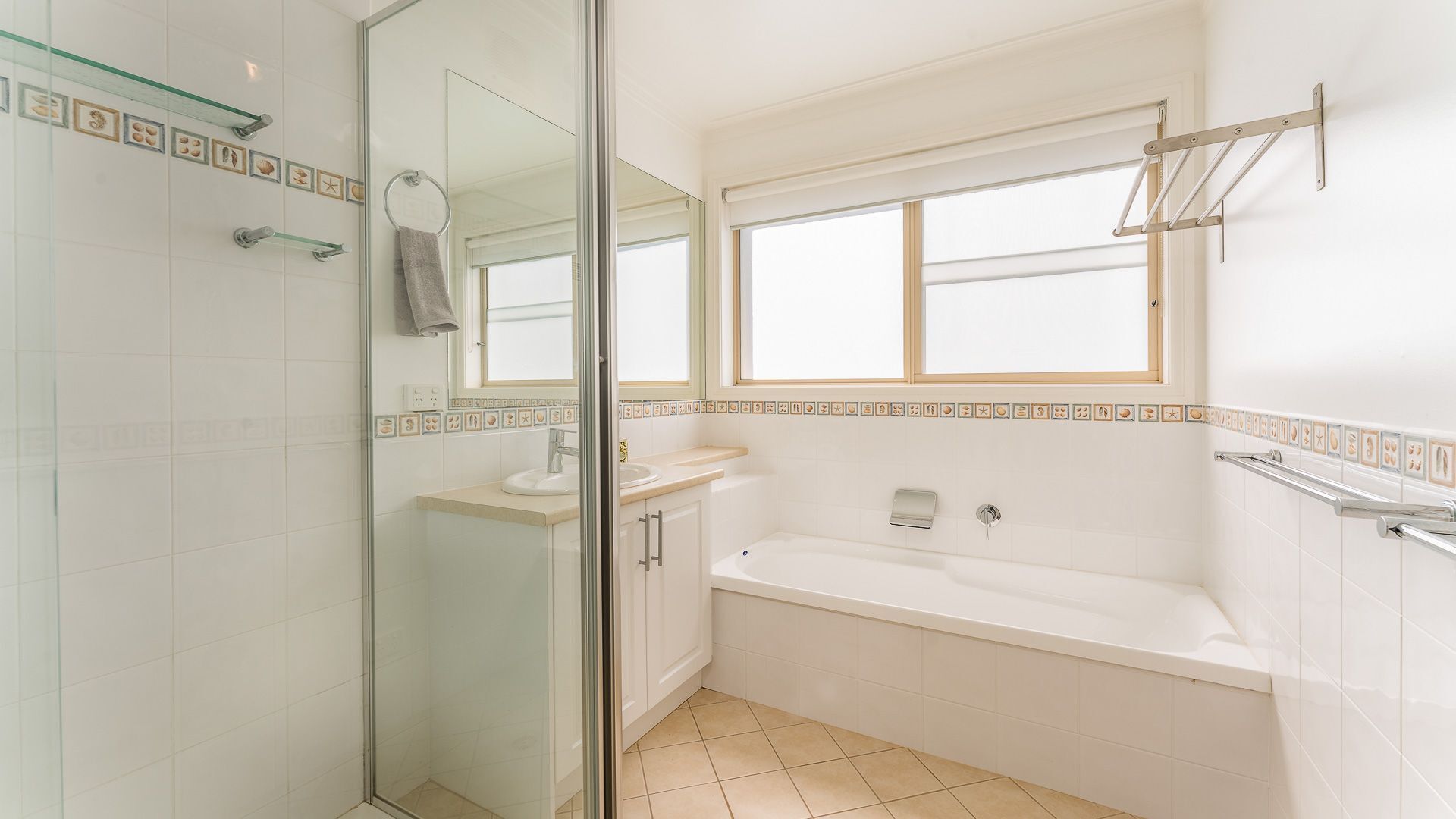 Bathtub, hair dryer, towels