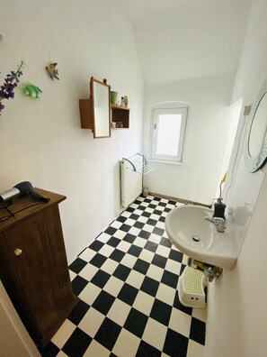 Douche, séchoir à cheveux, savon, papier de toilette