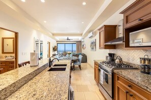 Fridge, microwave, oven, stovetop - Pacific Sunset | Copala Oceanview Condo Rental (Cabo San Lucas)