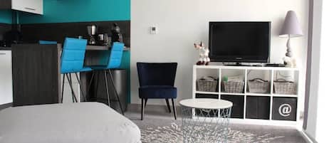 TV, DVD player, books