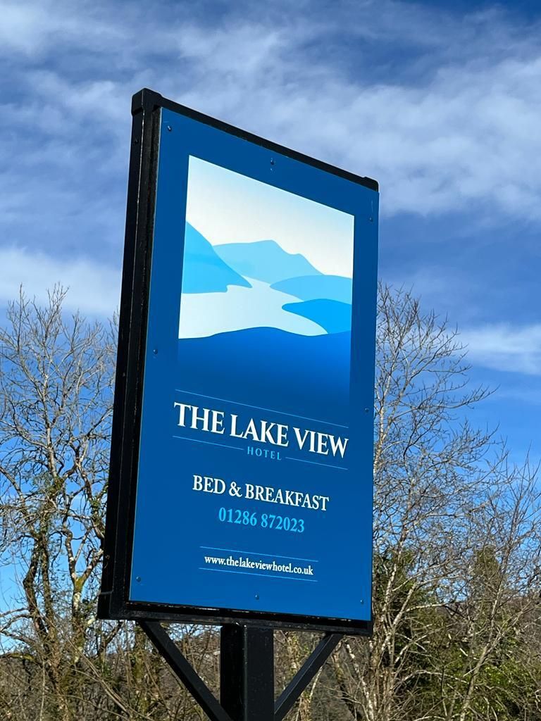 A sign for The Lake View Hotel, indicating it offers bed and breakfast services.