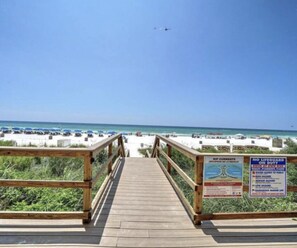 On the beach, sun-loungers, beach towels
