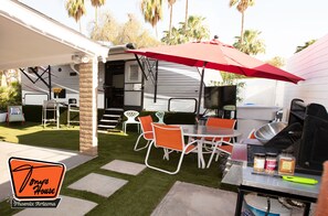 Outdoor dining - Big RV, next to clothing optional pool and hot-tub, at tony's house (Phoenix)