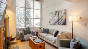 Télévision, cheminée, chaîne hi-fi