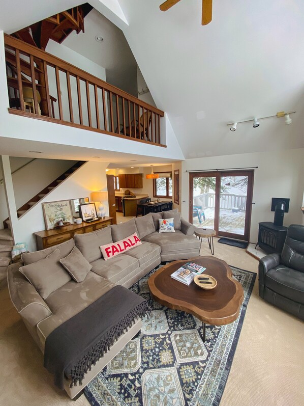 Smart TV, fireplace, DVD player, books