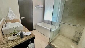 Combinació de dutxa i banyera, tovalloles i paper higiènic 