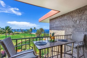 Outdoor dining - Walk To Beach! Beautiful Ocean Views from Condo W/ Lanai, Pool & Hot Tub, BBQ (Kihei)