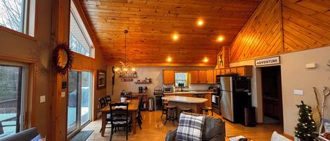 Smart TV, fireplace, video games, DVD player