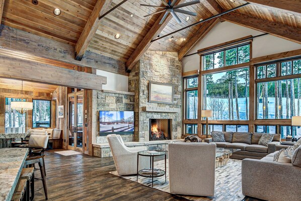 TV, fireplace, video games, DVD player