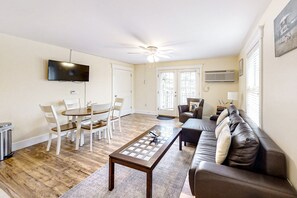 TV - Water-view condo at Sheepscot Harbour Resort with deck, full kitchen, and WiFi (Edgecomb)