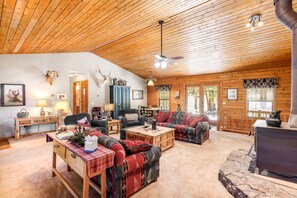 TV, fireplace, DVD player, books