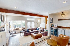 TV, fireplace, books, stereo - Elegant Mountain Retreat | Upscale Kitchen, Heated Floors, Fireplace, Hot Tub (Avon)