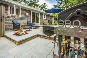 Terrace/patio - Cape Charmer | Walk to Market, Golf & Eateries | New Kitchen & Big Backyard (Yarmouth Port)