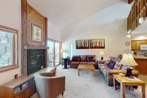 TV, fireplace, DVD player, books