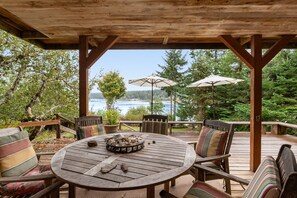 Outdoor dining - Waterfront home on Hood Canal with great views, kayaks, SUPs, 4 decks - 1 Dog OK (Seabeck)