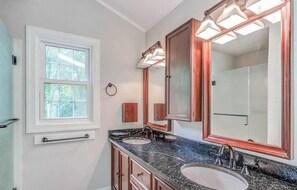 Combined shower/bathtub, jetted bath