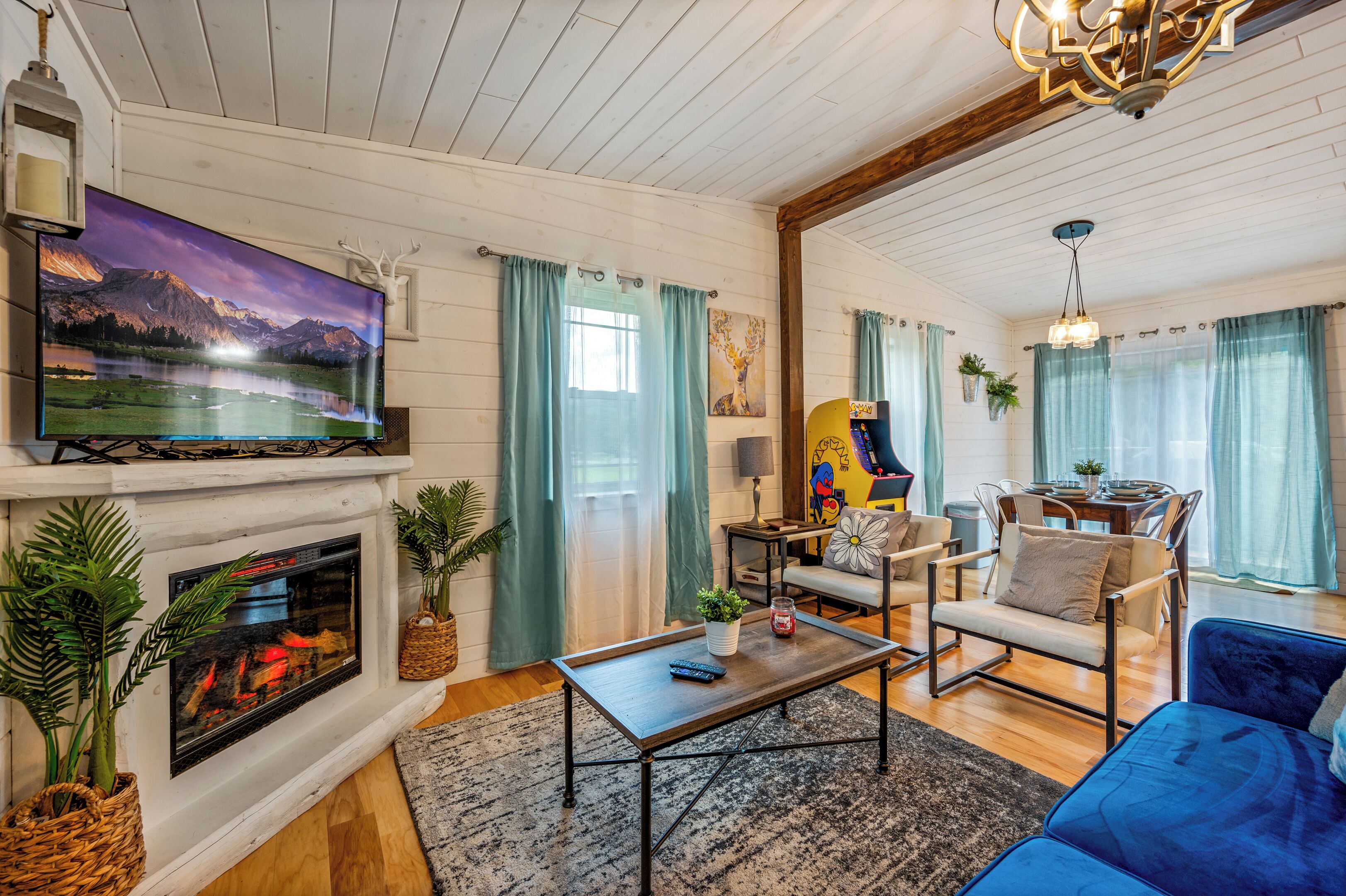 Smart TV, fireplace, video games, Netflix