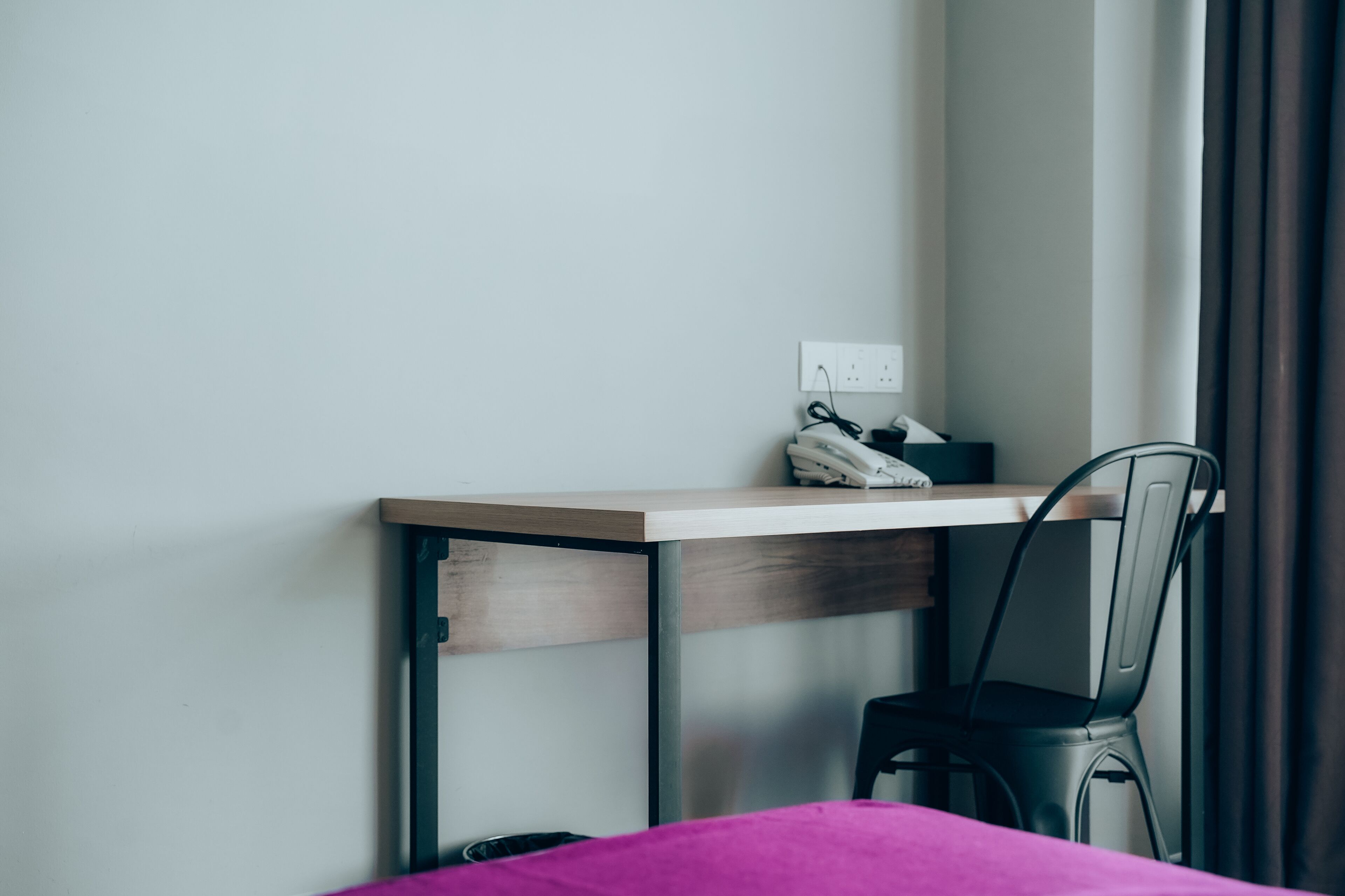 minibar, desk, laptop workspace, blackout curtains