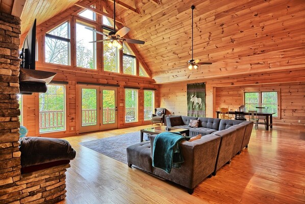 Smart TV, fireplace, foosball