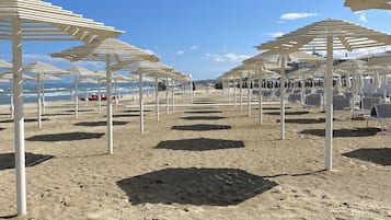 Beach nearby, sun-loungers, beach towels
