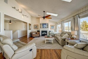TV, fireplace - Coastal Charm | 200 ft to the beach | Private Pool, Hot Tub (Virginia Beach)