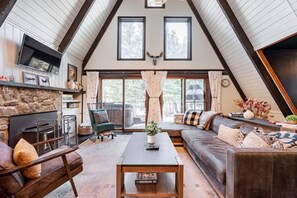 TV, fireplace, table football - Riverfront A-Frame - Luxury Ski Cabin - Breckenridge (Blue River)