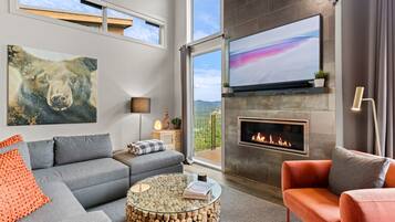 Smart TV, fireplace, stereo