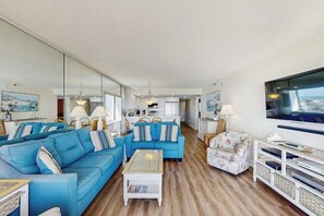 TV, DVD player, video library