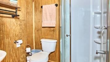 Shower, towels, soap, shampoo