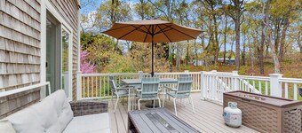 Cheery house with deck, sunroom & patio - short walk to pond, beach & Rail Trail