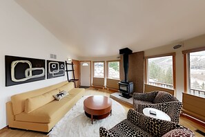 Televisión, chimenea y reproductor de DVD 