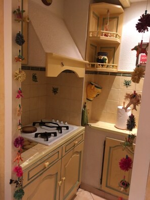 Fridge, microwave, oven, stovetop - 2-room apartment overlooking the dent d'oche with terrace (Bernex)