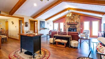 Télévision, cheminée, lecteur de DVD