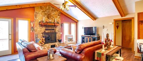 Télévision, cheminée, lecteur de DVD