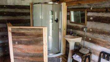 Shower, towels, toilet paper