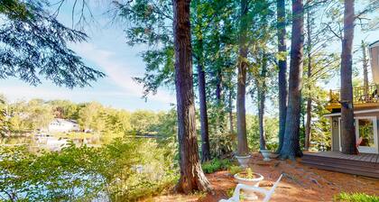 Entire lakefront home on Togus Pond with decks, canoe, firepit & great view