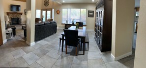 Smart TV, fireplace, video games, DVD player