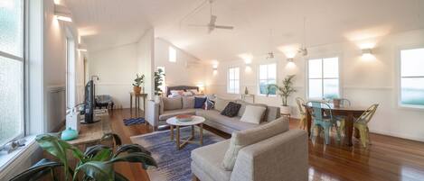 TV, DVD player, video library