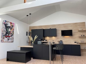 Fridge, microwave, oven, dishwasher