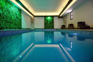 Indoor pool, open 8:30 AM to 9:30 PM, sun loungers