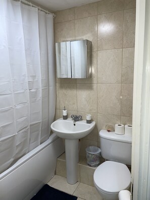Combined shower/bathtub, hair dryer, towels - Fully service  one bedroom Apartment (London)