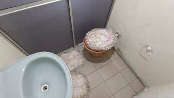 Een douche, een haardroger, handdoeken, zeep