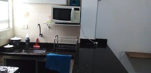 Fridge, microwave, stovetop, electric kettle