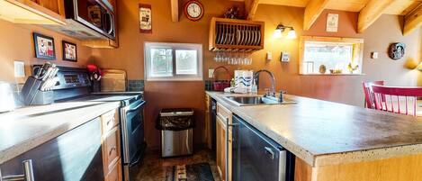 Fridge, microwave, oven, dishwasher