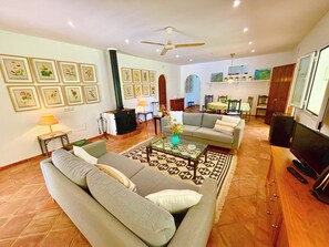 Fernseher, Kamin, Bücher