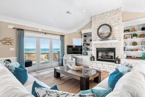 TV, fireplace, DVD player, foosball