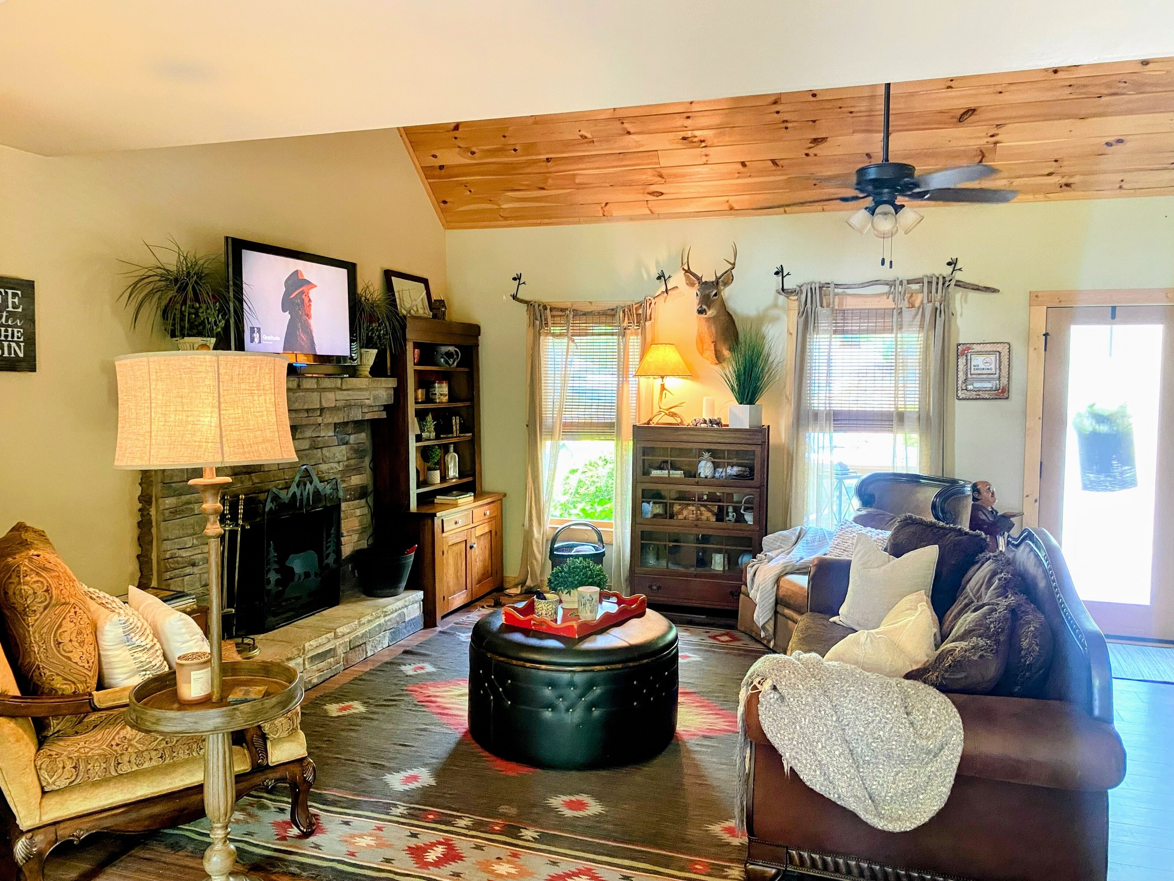 智能電視、壁爐、書籍