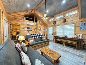 TV, fireplace, DVD player, books