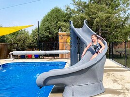 Seasonal outdoor pool, open 9:30 AM to 8:00 PM, sun loungers