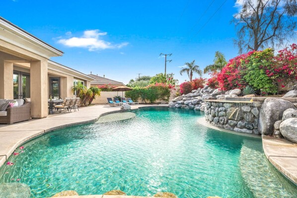 Pool - Beautiful Palm Desert Retreat | Amazing Backyard with Pool, Swim-up Bar, Waterfall & Hot Tub (Palm Desert)